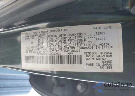 2002 Toyota 4Runner Sr5 V6 из США, поврежденный, VIN JT3GN86R620230962